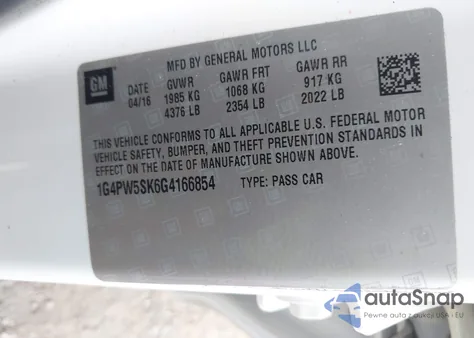 2016 Buick Verano Sport Touring Group из США, поврежденный, VIN 1G4PW5SK6G4166854